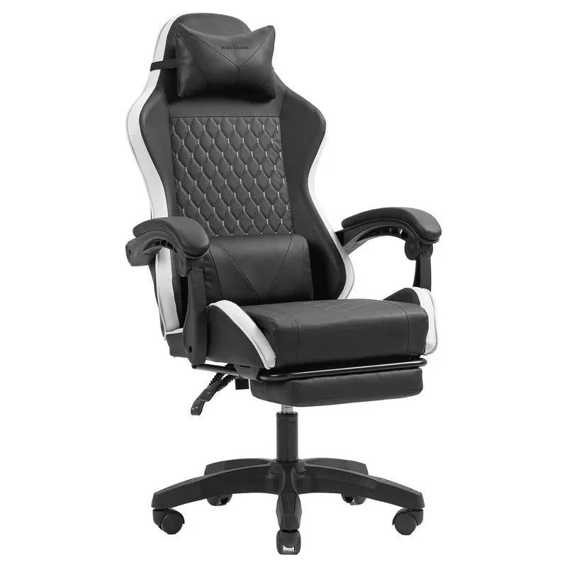 Mars Gaming MGC-X Cadeira Gaming Reclinável em Pele Sintética com Apoio para Pés e Suporte Lombar Preta/Branca