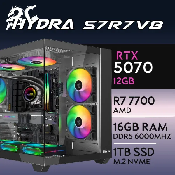 PC Gaming HYDRA-57R7V8 - R7 7700 | RTX5070 12GB | 16GB | M.2 1TB