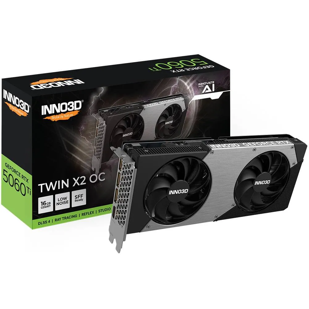 Placa Gráfica INNO3D NVIDIA GeForce RTX 5060 Ti Blackwell Twin X2 OC 16GB GDDR7 DLSS4