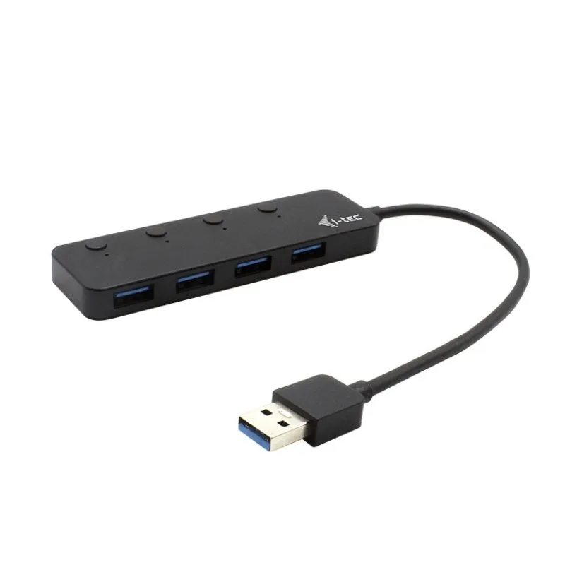 Hub USB QUO I-Tec 4 Portas USB 3.2 Gen 1 5 Gbps Metálico Interruptores Individuais Preto