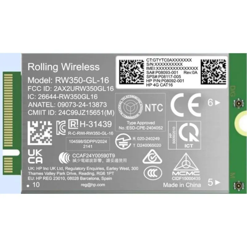 Tarjeta de Red HP 4G LTE-Advanced Pro Cat16 WWAN Interna 1 Gbps eSIM