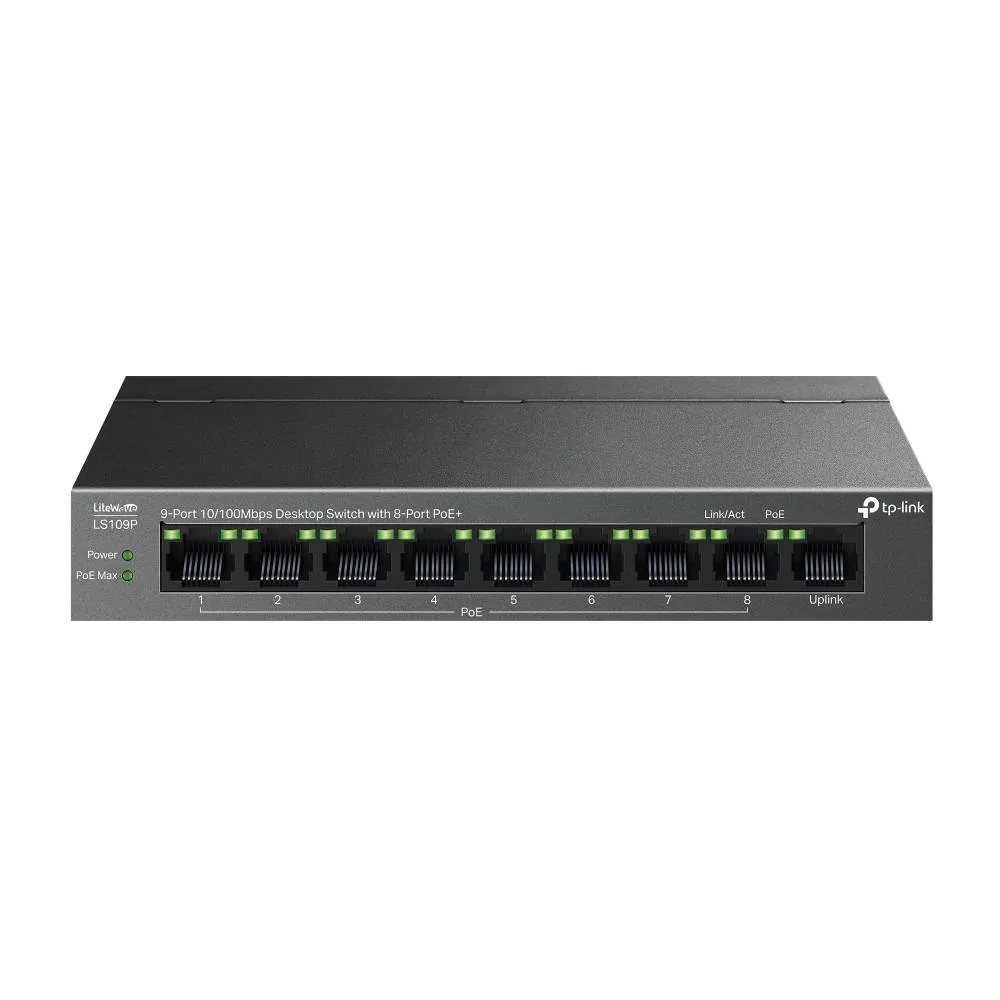 Switch de Rede TP-Link LS109P LiteWave 9 Portas 10/100Mbps com 8 Portas PoE+ UnManaged