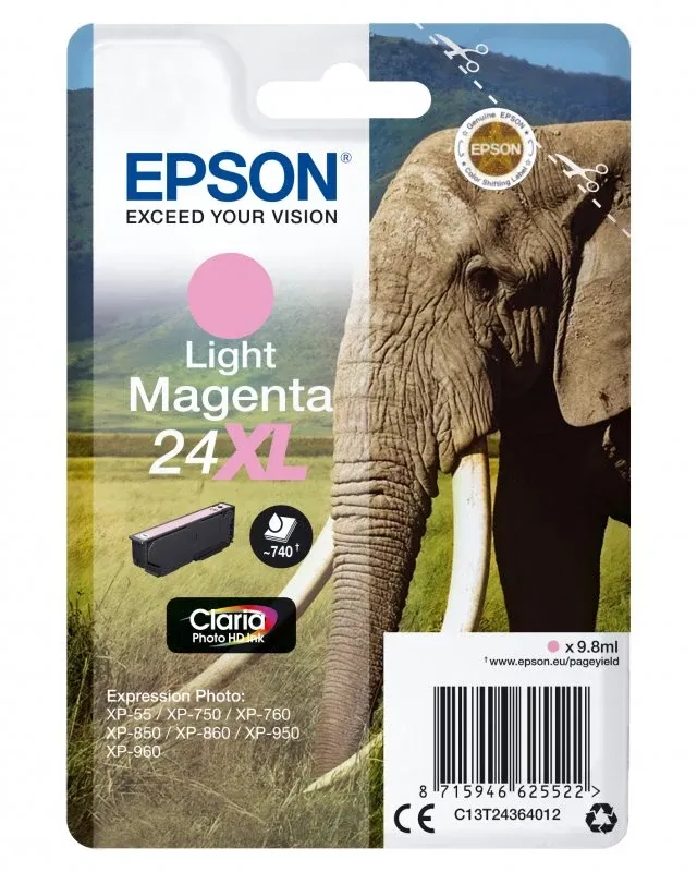 Tinteiro Magenta claro Série 24XL Elefante Tinta Claria Photo HD (c/alarme RF+AM)