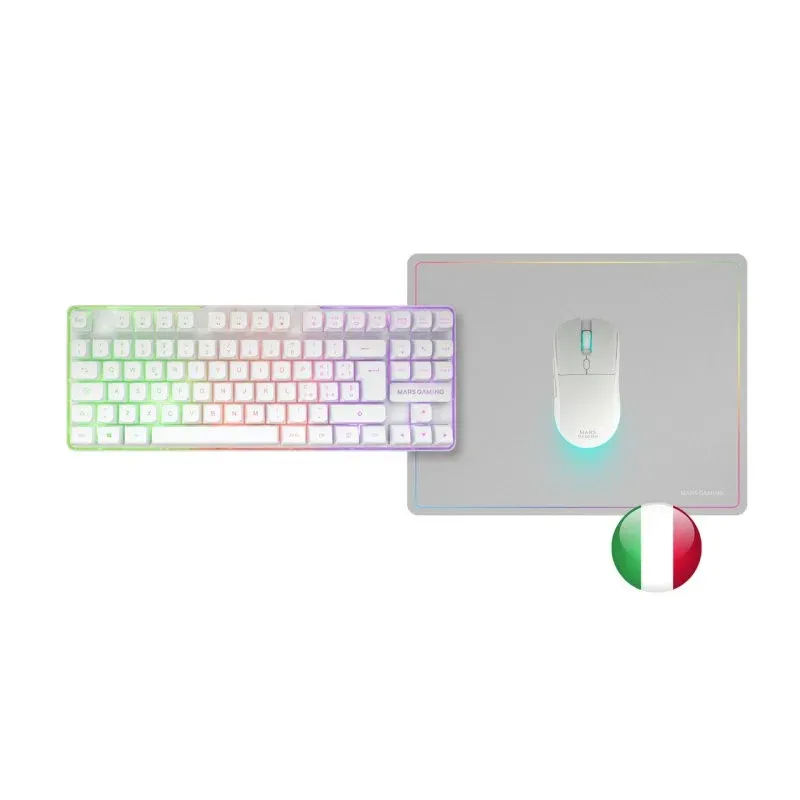 Mars Gaming MCPWTKL Combo Gaming Sem Fios Teclado TKL FRGB + Rato RGB + Tapete Branco (IT)