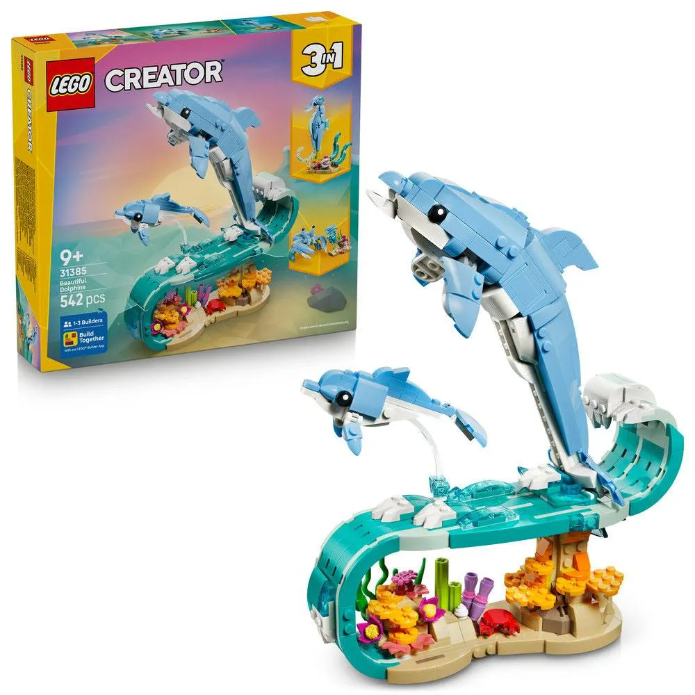 LEGO Creator 3-in-1: Animais Marinhos Golfinhos Encantadores | Idades 9+ | 542 Peças | Item 31385
