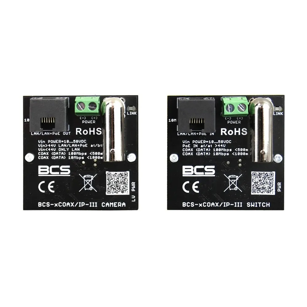 Conjunto Transmissor-Receptor PoE BCS BCS-XCOAX/IP-III