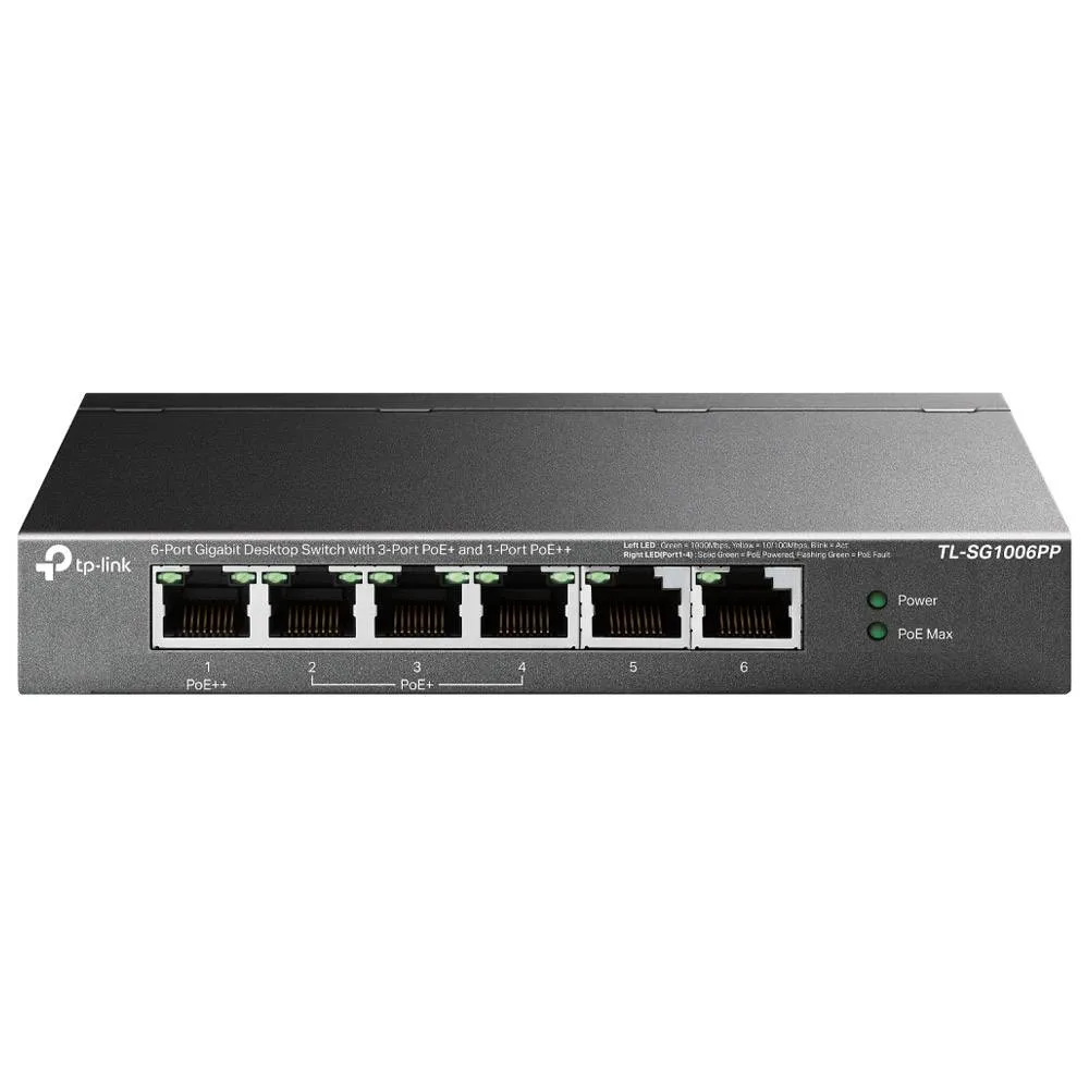 Switch de Rede TP-Link TL-SG1006PP 6 Portas Gigabit UnManaged PoE++