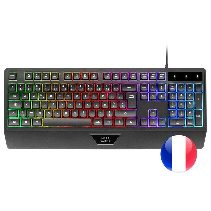 Mars Gaming Mk124 Teclado Ergonómico H-Mech FRGB com Apoio de Pulsos e Antighosting Preto Francês