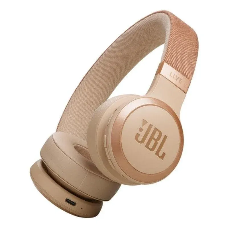 Auriculares JBL Live 670NC sem fios Bluetooth com Cancelamento de Ruído, Microfone e cor areia