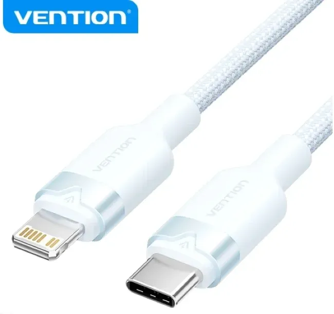Cabo de carregamento Vention USB-C/Lightning – trançado de alumínio – 480Mbps – 3A – 27W máx. – 2m – cor azul