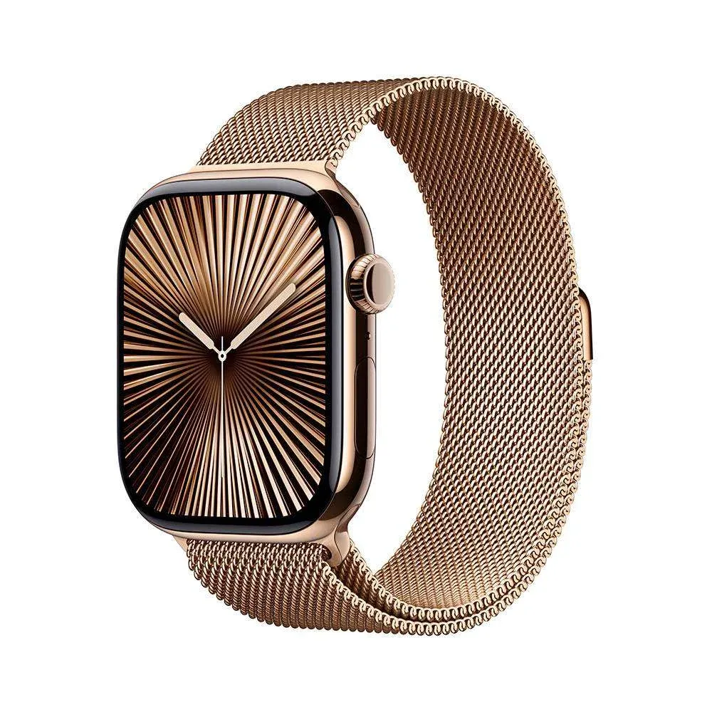 Apple Watch Series 10 GPS + Cellular 46mm Titânio Dourado c/ Bracelete Loop Milanesa Dourada M/L