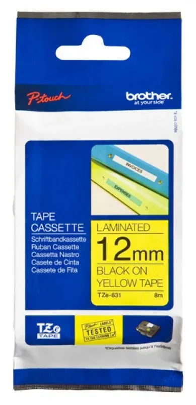 Fita Laminada de 12 mm - Amarelo / Preto. para P-Touch