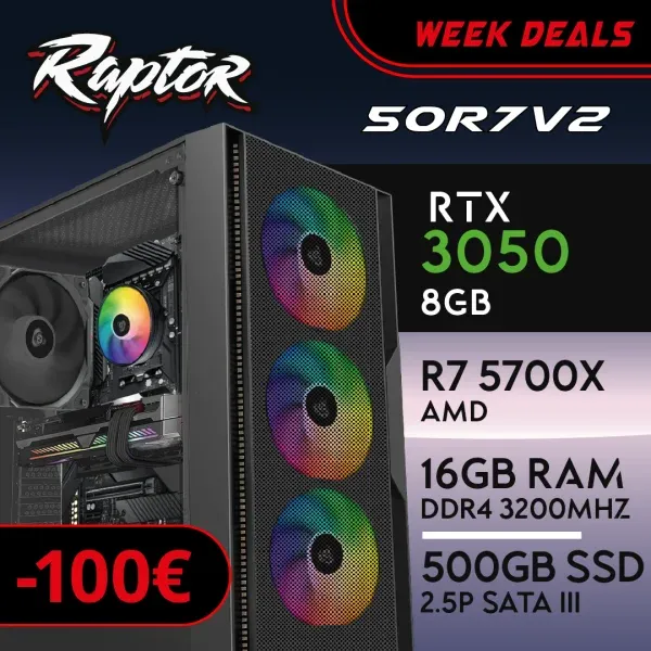 PC Gaming RAPTOR-50R7V2 - R7 5700X | RTX3050 8GB | 16GB | SSD 512