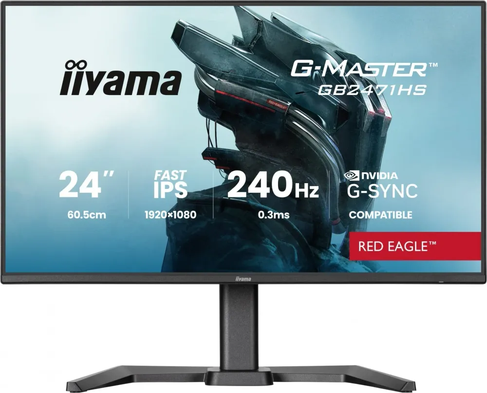 iiyama G-MASTER Red Eagle GB2471HS-B1 - Monitor LED - gaming - 24" - 1920 x 1080 Full HD (1080p) @ 240 Hz - Fast IPS - 350 cd/m² - 1000:1 - 0.3 ms - HDMI, DisplayPort - altifalantes - preto, mate