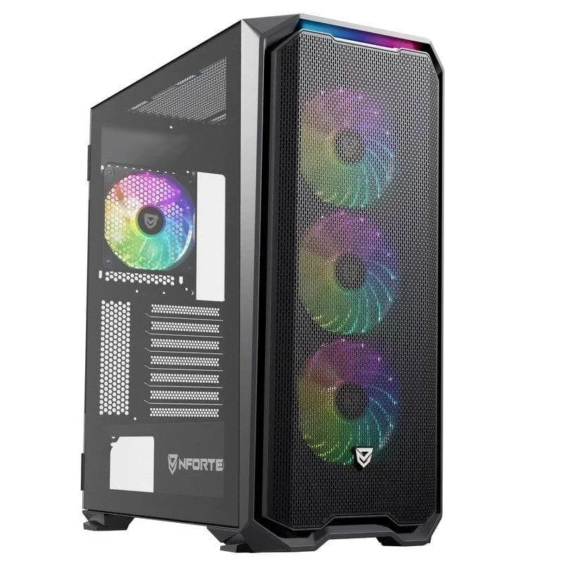 Caixa de Computador Caixa Nfortec Krater X ARGB Torre ATX Vidro Templado 4 Ventoinhas E-ATX Preta