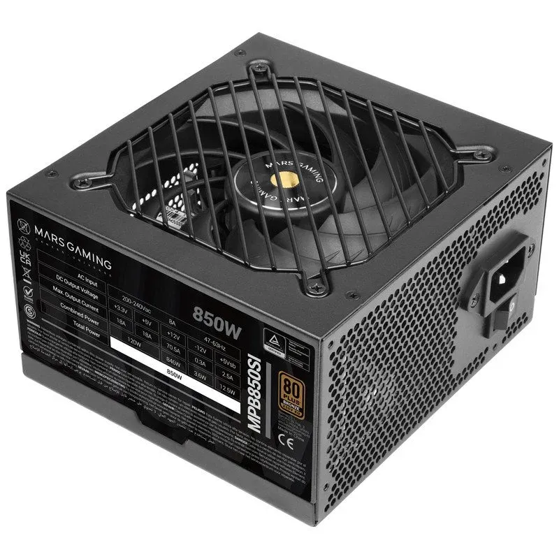 Fonte Alimentação Mars Gaming MPB850SI Fonte de Alimentação ATX 850W 7 Anos de Garantia 80Plus Bronze 90% Preta