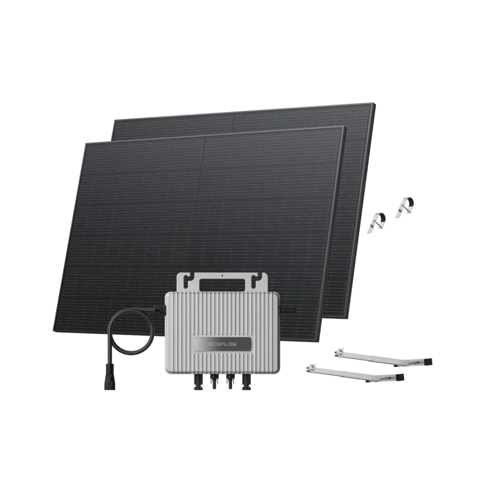 Kit EcoFlow STREAM de Varanda - Varanda com gradeamento / (800Wp) 2 × 400W Painel solar rígido + microinversor STREAM / Suporte: Varanda com gradeamento