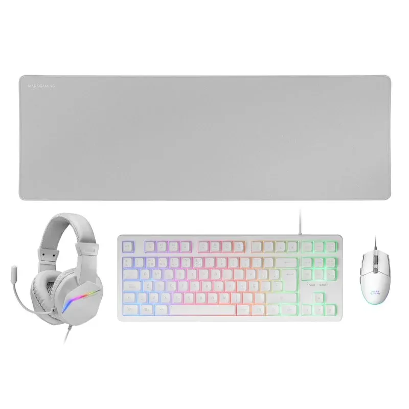 Mars Gaming MCP-RGB3WES Combo Gaming Teclado FRGB Rato Headset Tapete Brancos