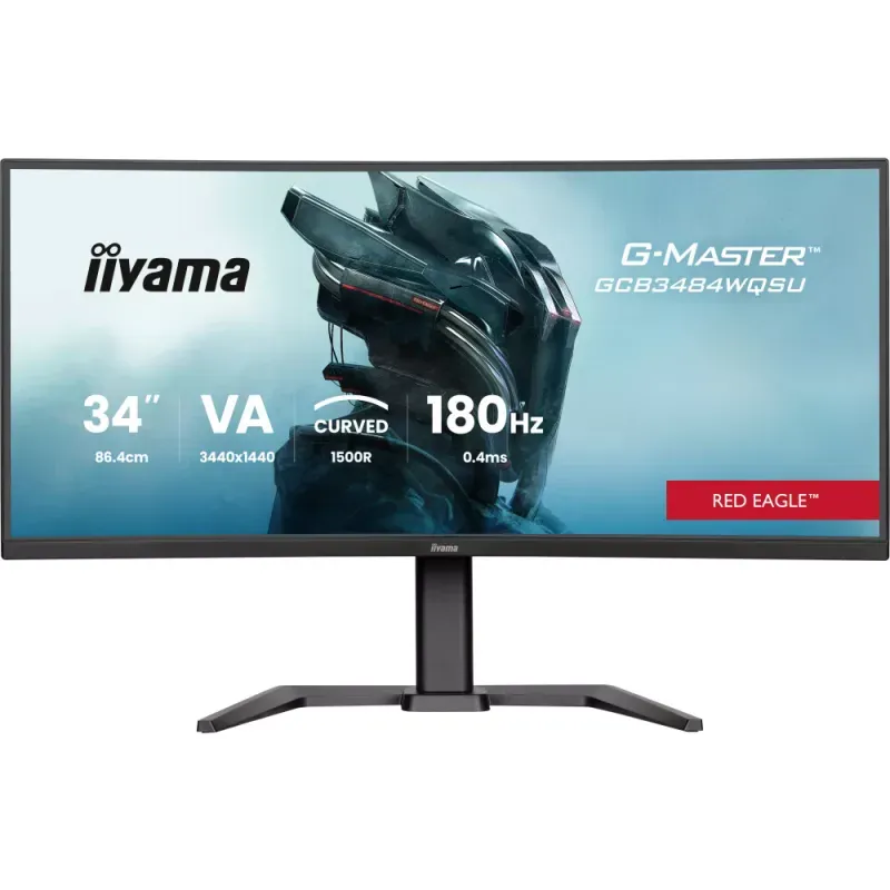 iiyama G-MASTER Red Eagle GCB3484WQSU-B1 - Monitor LED - gaming - curvo - 34" (31.4" visível) - 3440 x 1440 UWQHD @ 180 Hz - VA - 500 cd/m² - 4000:1 - HDR400 - 0.4 ms - 2xHDMI, DisplayPort, 2xUSB-C, 2xUSB - altifalantes - preto