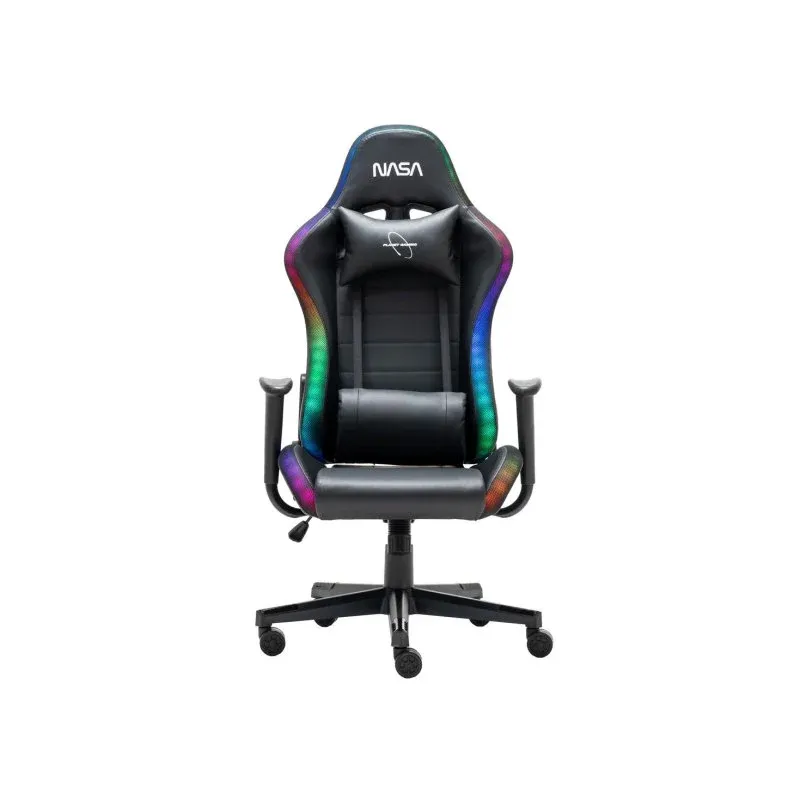 Cadeira gaming NASA Pioneer preta base metálica reclinável apoio lombar RGB