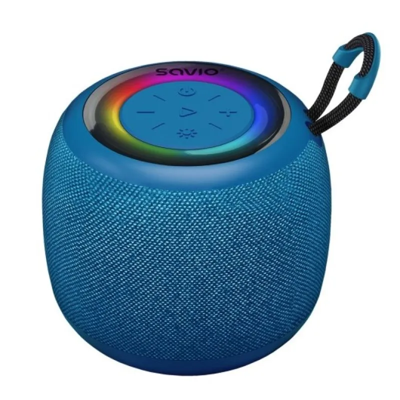 Coluna Bluetooth Savio sem fios 5W IPX4 LED compacto 5h Azul