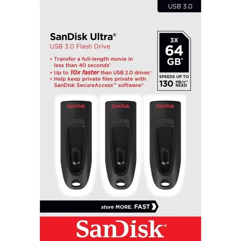 Pen Drive Pen USB SanDisk Ultra 64 GB USB 3.2 Gen 1 preta deslizante 130 MB/s