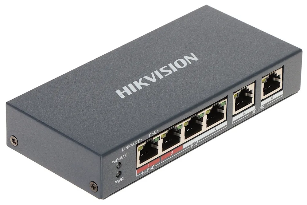 Switch Hikvision DS-3E1106HP-EI 6 Portas 10/100Mbps PoE+