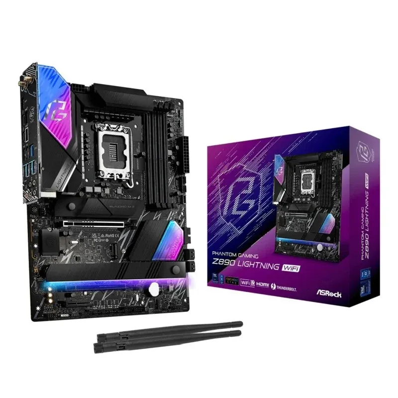 ASRock Phantom Gaming Z890 Lightning WiFi Motherboard ATX Z890, LGA1851, DDR5, M.2 PCIe 5.0, Thunderbolt 4, Wi-Fi 7