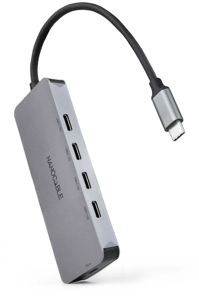 Hub Nanocable USB-C > 4xUSB-C + USB-C PD 100W 10 CM Cinzento