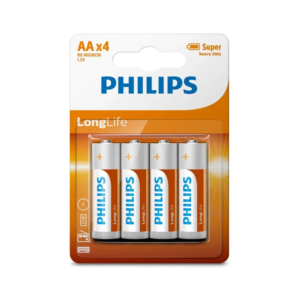 Pilhas Philips LongLife 4 Unidades 1.5V R6 AA
