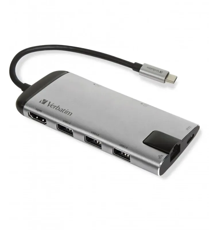 VERBATIM DOCK 4K USB-C 1xHDMI 1xRJ45 1xUSB-C 2xUSB-A 3 1xCR PD100W ALUMINIO