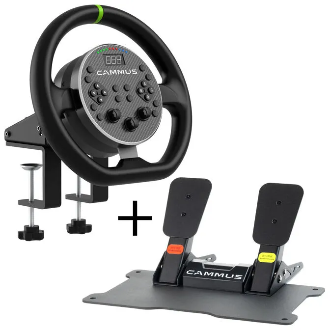 Conjunto Cammus C5 (Volante e Base 5Nm + Pedais CP5 + Suporte de Mesa )