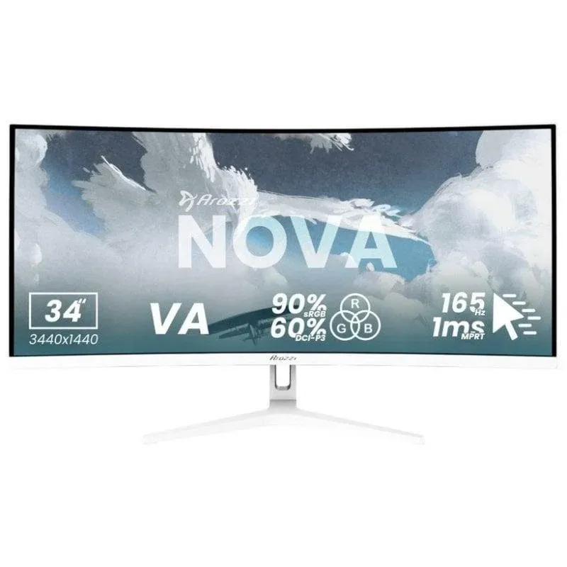 Monitor Arozzi Nova Nova 34" UltraWide QHD 165Hz VA Curvo 1ms HDR Branco