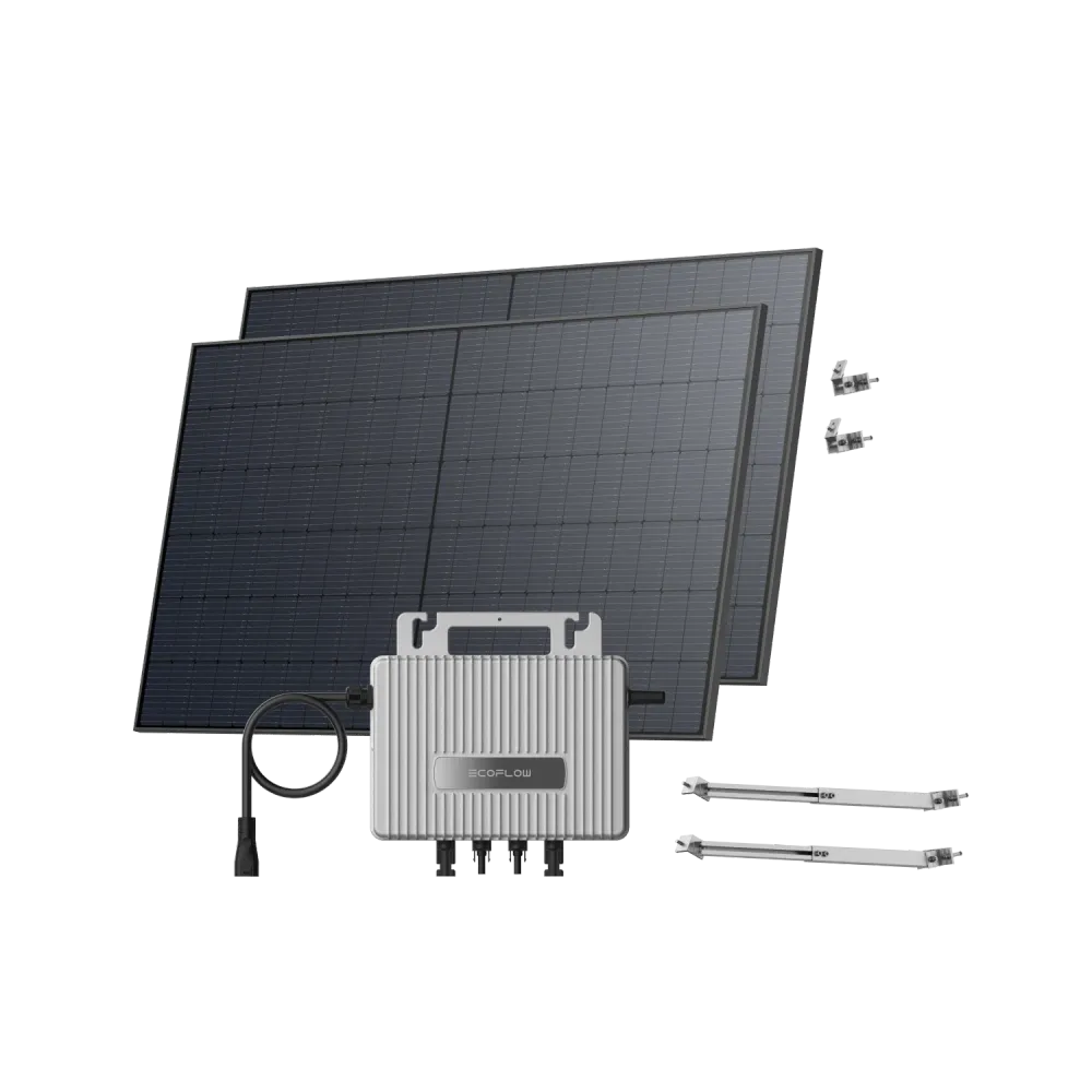 Kit EcoFlow STREAM de Parede - Fachada a 50° / (1040Wp) 2 × 520W painel solar rígido + microinversor STREAM / Suporte ajustável: Fachada