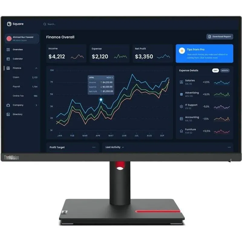 Monitor Lenovo ThinkVision T22i-30 21.5" FullHD 60Hz IPS Hub USB 4ms Ergonomia
