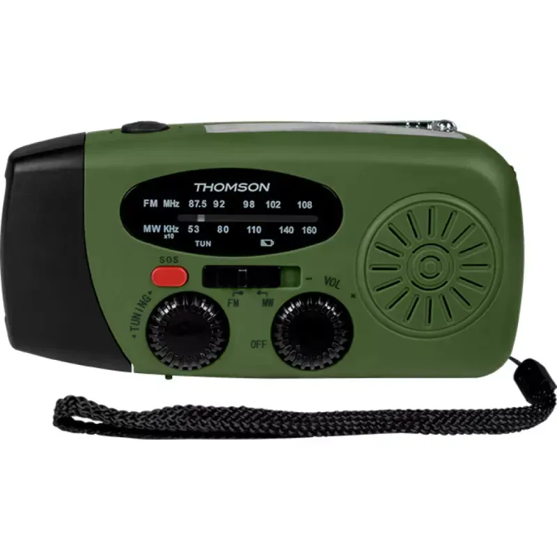 Rádio Emergência THOMSON AM/FM / Solar / Dinamo / Powerbank / Lanterna / USB-C / 2000mAh / Verde - RT260