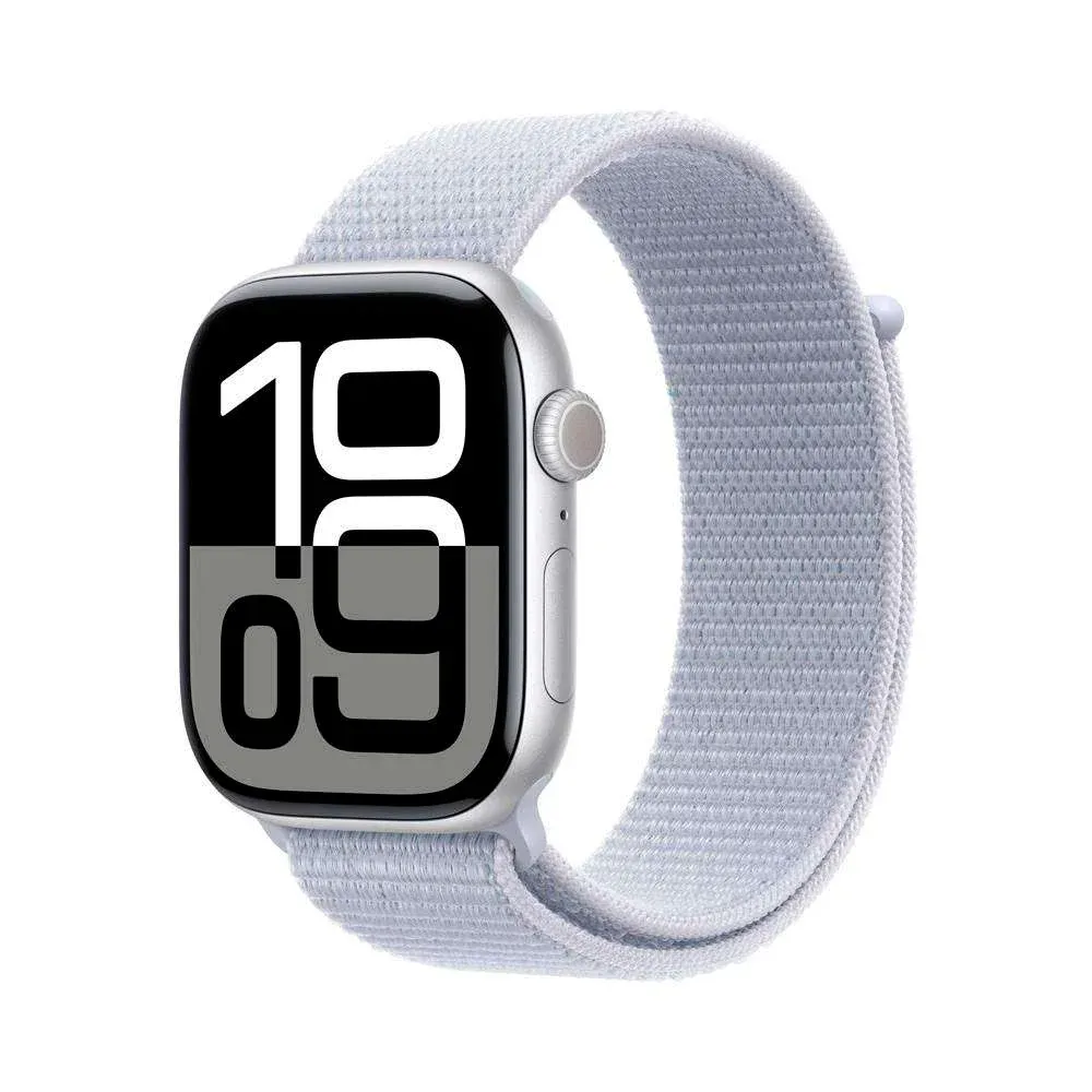 Apple Watch Series 10 GPS + Cellular 46mm Alumínio Prateado c/ Bracelete Loop Desportiva Nuvem Azul