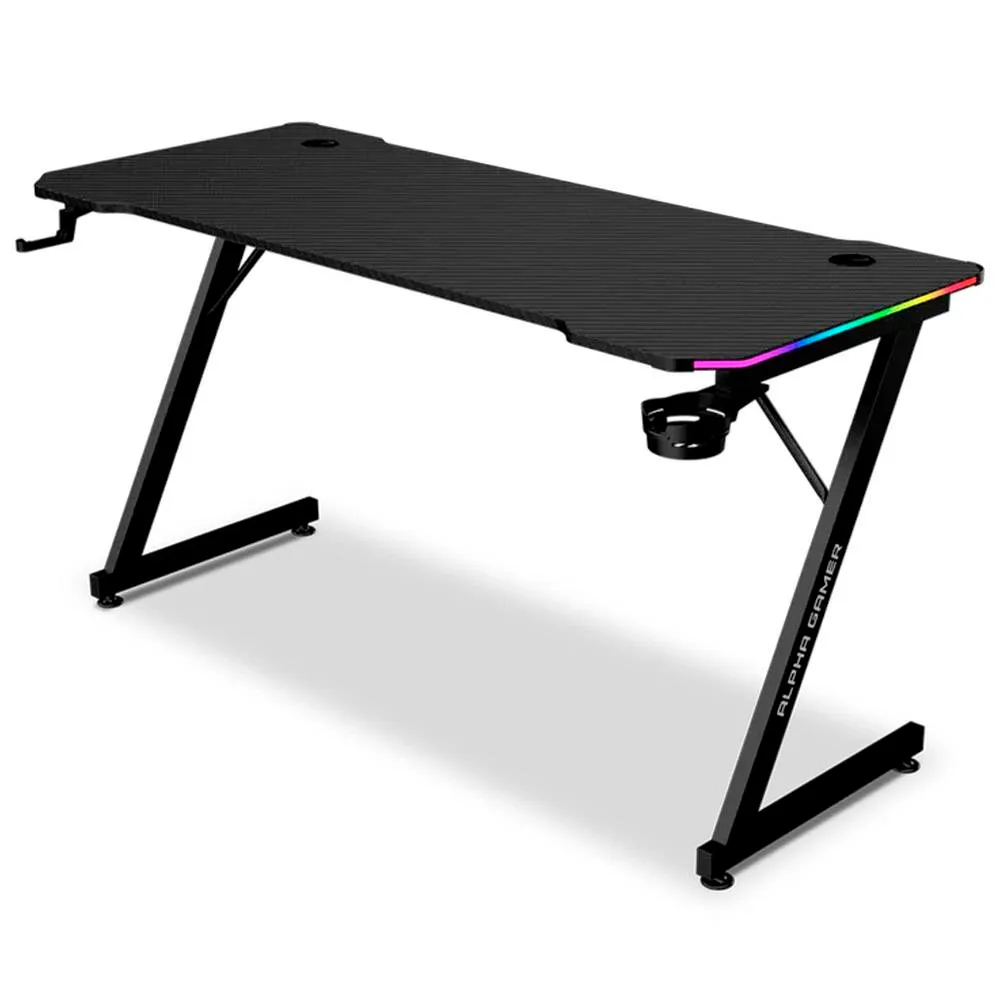 Secretária Gaming Alpha Gamer Gemina RGB (140x60cm) Gaming Station Preta
