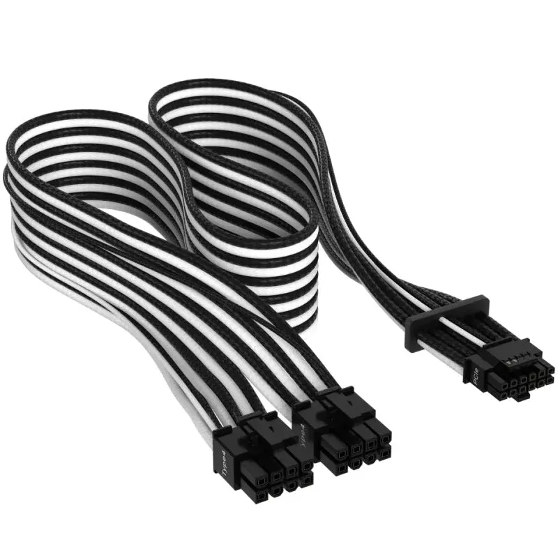 Cabo Sleeved de Alimentação 2x 8-Pin PCIe 5.0 12VHPWR Corsair 12+4Pin Premium Preto/Branco