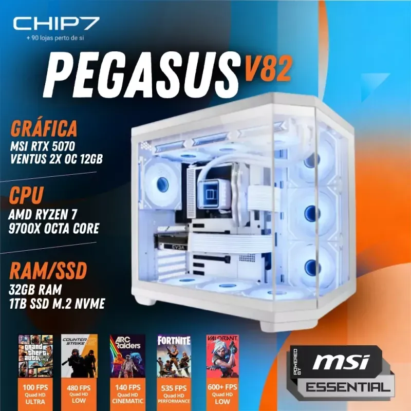 COMPUTADOR GAMING - AMD Ryzen 7 9700X / NVIDIA RTX 5070 12GB / 32GB RAM / 1TB SSD - CHIP7 Pegasus V82 Powered By MSI