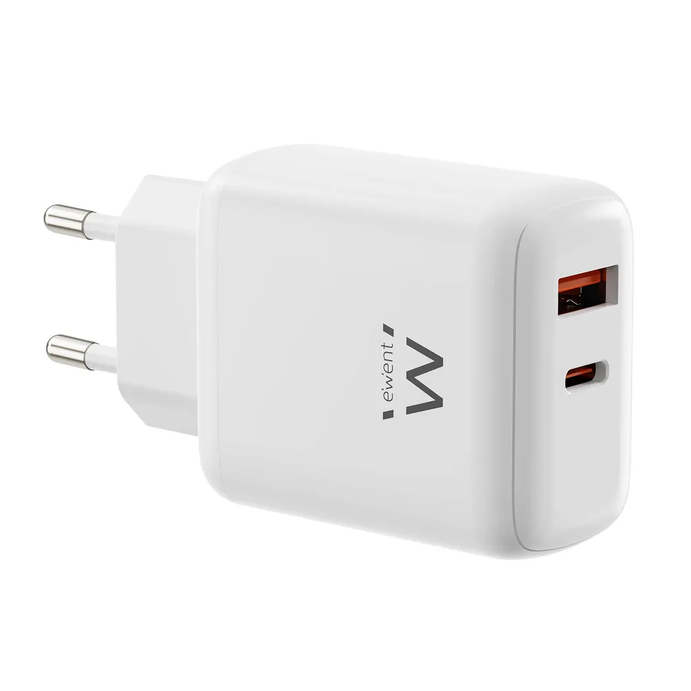 Carregador Ewent EW1329 USB-C + USB-A GaN PD 45W Branco