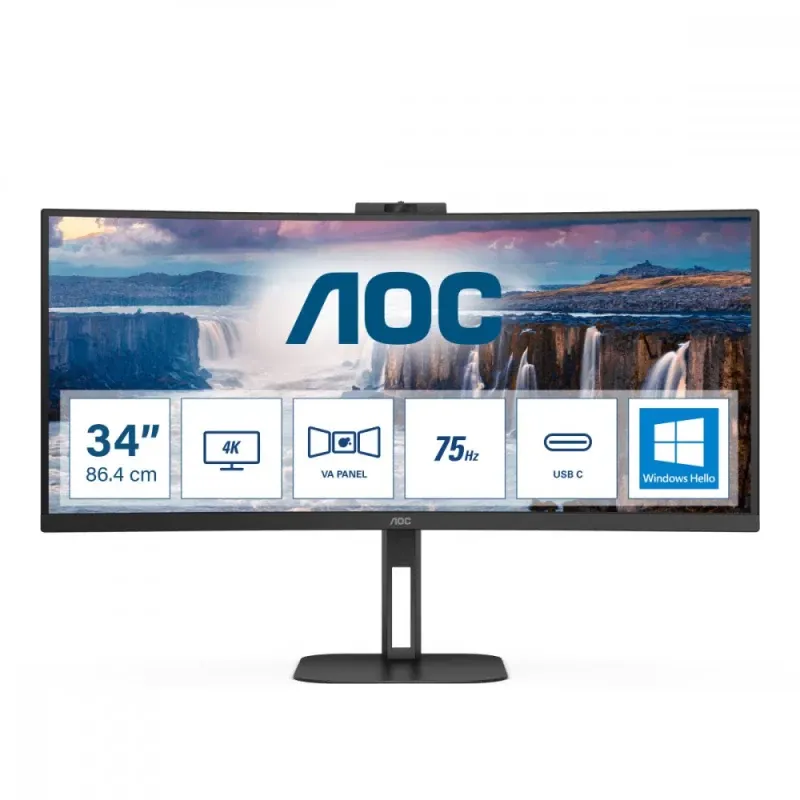 Monitor Curvo AOC V5 CU34V5CW/BK 34" VA Wide Quad HD 100Hz Preto