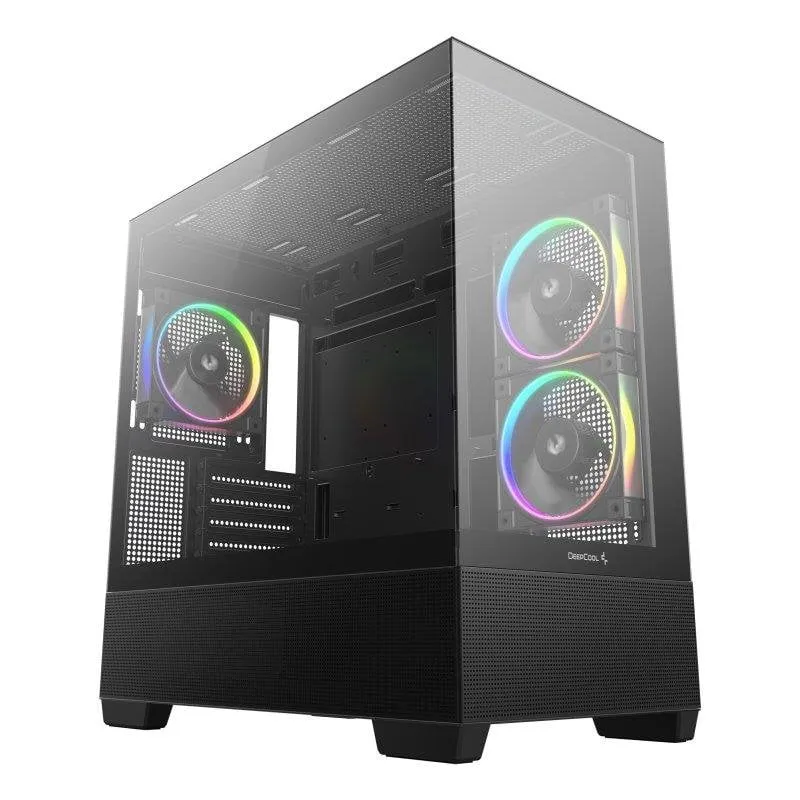 Caixa de Computador Caixa DeepCool CG380 3F Panorâmica M-ATX Vidro Temperado 3 Ventoinhas ARGB Preta