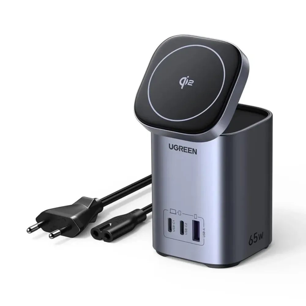 Carregador UGREEN X555 4 em 1 65W Wireless + USB-A + 2x USB-C Cinzento