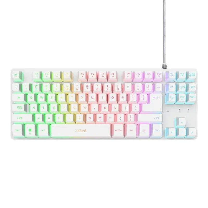 Teclado de membrana Trust GXT 833W Thado Layout PT retroiluminado TKL Branco