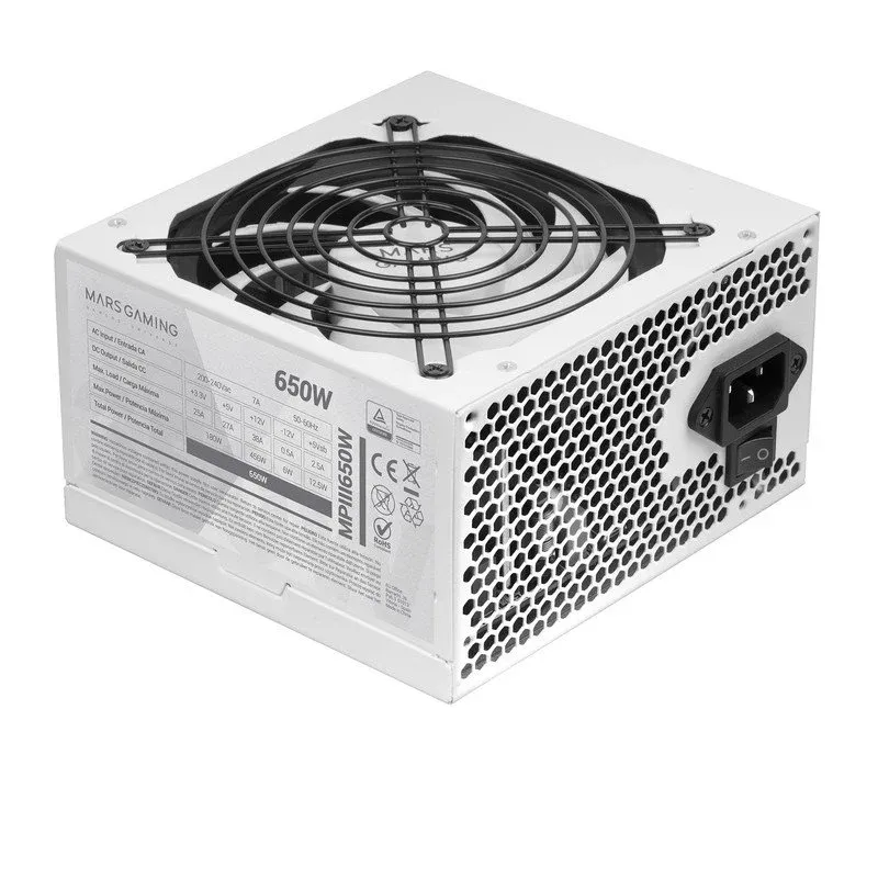 Fonte Alimentação Mars Gaming MPIII650 Fonte de Alimentação ATX 650W 5 Anos de Garantia 85% Eficiência Ai-rpm Branca