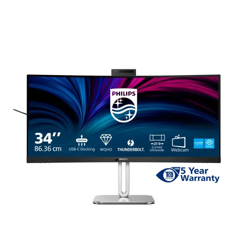 Philips 34B2U6603CH - 6000 Series - monitor LED - curvo - 34" - 3440 x 1440 WQHD @ 120 Hz - VA - 550 cd/m² - 4000:1 - DisplayHDR 400 - 4 ms - Thunderbolt 4, 2xHDMI, DisplayPort - altifalantes - carvão vegetal