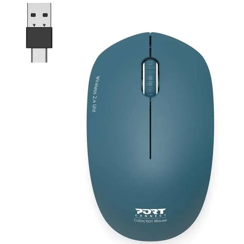 Ratón Port Designs 900545 RF Wireless 1600 DPI Azul USB-A USB-C Compacto Ambidextro