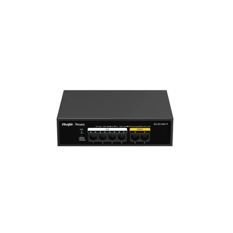 Switch Reyee PoE Unmanaged 6x RJ45 10/100Mbps 4x PoE+ 2x Uplink