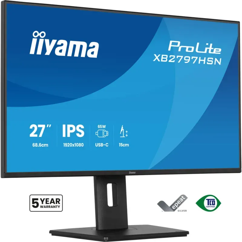 iiyama ProLite XB2797HSN-B1 - Monitor LED - 27" - 1920 x 1080 Full HD (1080p) @ 100 Hz - IPS - 350 cd/m² - 1500:1 - 1 ms - HDMI, DisplayPort, USB-C - altifalantes - preto